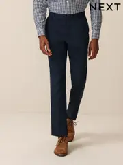 Navy Blue Slim Fit Plain Front Smart Trousers 2 Pack (F20522) | $76