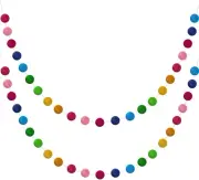 2 Pieces Wool Felt Ball Garland Colorful Pom Pom Garland Handmade 6.5 Feet Long