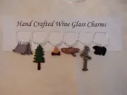 CAMPING " Hand Crafted SET OF 6 Wine Glass Charms