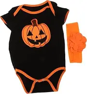 SAFIGLE Pumpkin Halloween Romper Set Cute Short Sleeve Bodysuit Headband for Boy Girl Fall Outfit for First Halloween Parties Soft Comfortable Design
