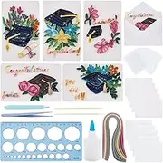 WEBEEDY 20 Sets DIY Flowers Graduation Quilling Card Kit Paper Quilling Kit for Adults Beginner Handmade 5 Styles Flowers Graduation Hat Greeting Card Making Kit with Instruction Graduation Gift