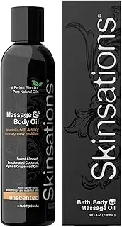 Skinsations - Natural Massage & Body Oil - Unscented 8oz | Relaxing, Sore Muscle Aromatherapy, Edible Sweet Almond Blend with Fractionated Coconut, Grapeseed & Jojoba Oils, Soothes Dry, Sensitive Skin