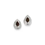 Sterling Silver Rhodium Plated Smoky Quartz Diamond Post Earrings