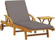 Camping Sunloungers Reclining Patio ChairsSun Lounger with Cushion and Table Solid Wood Acacia