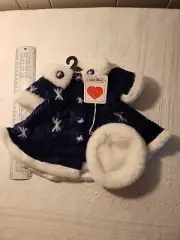 HUGFUN 2 Piece Corduroy White Fur Trim Coat and Hat Midnight Blue w Tag & Hanger