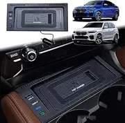Wireless Car Charger Compatible with BMW for X5 (2008-2018) F15/E70, X6 (2008-2019) F16/E71 All Models Qi 15W MAX with 2-Port Type-C and USB-A, for F15/F16/E70/E71 Models