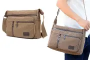 Canvas Messenger Bag Men's Sling Bag Cross Body Bag Shoulder Bag for Travel-Coffee