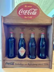 Vintage Coca-Cola Bottles Wooden Display Stand Collectible Retro Limited Edition