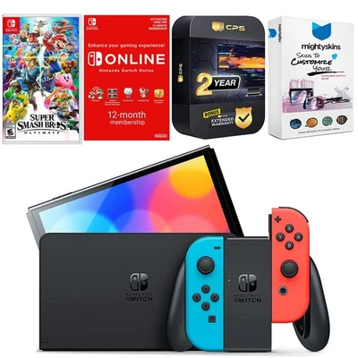 Nintendo Switch Red/Blue OLED + Super Smash Bros Ultimate, NSO 1 Year Membership