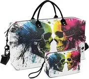 [ZRYSMY] Skull Colorful White Duffel Bag for Traveling, Travel Bag Gym Bag, with Multiple Interior Pockets Shoulder Weekender Bag for Women Men with Toiletry Bag 20.5L x 1.9W x 13.8H, Multi-Colored, one