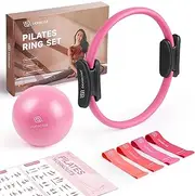 LIONSCOOL Pilates Ring Set – 14" Magic Circle with Double Handles – Mini Ball, Resistance Bands, Instructions & Bag