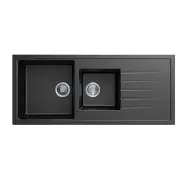 Vivaldi D200 Granite Kitchen Sink - 1160 x 500mm 1+1/2 Bowl with Reversible Drainer - Deep Black - Top Mount