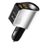 Nevenka Multi USB Cigarette Lighter Adapter Socket Splitter with 3 USB and Voltage Meter-Silver