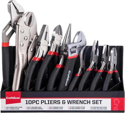 10PC Pliers&Wrench Set, Includes Locking Pliers,Long Nose Pliers,Diagonal Pliers