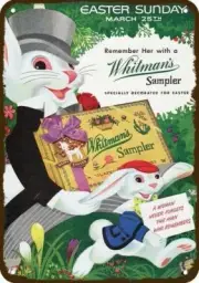 1951 EASTER BUNNY & WHITMAN'S Chocolate Vntge-Look DECORATIVE REPLICA METAL SIGN