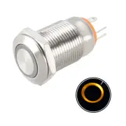Latching Metal Push Button Switch 12mm Mounting Dia 1NO 3-6V Yellow LED Light