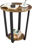 Viviendo Side Table Retro 2-Tier Wooden Industrial Style Round Coffee Table Livi