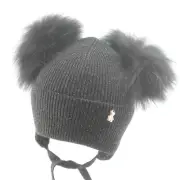 Jamiks Tamara Girls Warm Winter Natural Fur Pom Pom Beanie Hat