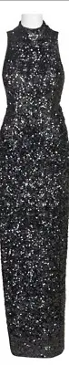 Aidan by Aidan Mattox High Neck Sleeveless Back Sequin Mesh Dress SIZE 8M BLACK