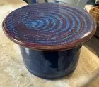 Blue-ish Purple glaze Butter Bell studio art pottery signed