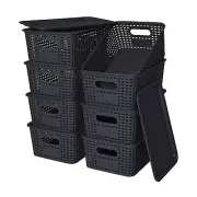Plastic Storage Baskets with Lid-Plastic Storage Containers Stackable Storage...