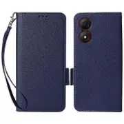 For ZTE Blade A34 Phone Case Leather Litchi Texture Cover with Magnetic Closure - Black Dark blue