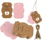 50PCS Party Gift Tags Paper Guest Gift Tag Baby Feet Thank You Tags with Natural Jute Twine for Baby Shower Birthday Party Decoration (Pink)