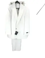 Soprano Men's White 3 Piece Tuxedo Suit Satin Trim Pleated Front Pants Size 50R