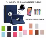 iPad 8th Gen Screen Protector/360°Rotate Litchi Grain PU Leather Cover Case