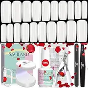Saviland Soft Nails Tips and Glue Gel Kit - Natural Gels Nail Kit Medium Square 500PCS French Artificial Tips False Nails Acrylic Nails Full Cover Nails Tips