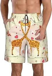 [OAROK] Giraffe Heart Flower Butterfly Men's Casual Beach Shorts Quick Drying Shorts Men's Stretch Swim Trunks Daily Wear Style, White, Medium