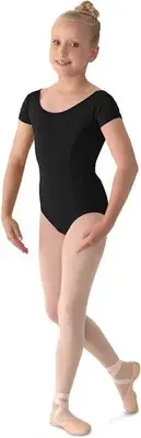 Mirella Girl's Princess Seam Cap Sleeve Dance Leotard Black 12