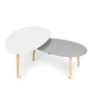 2 Piece Nest Of Coffee Table Sets Side Bedside Wood Grey White