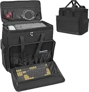 XIDIHF Double-Layer Desktop PC Tower Carrying Case, Travel Storage Bag for Computer Chassis, Keyboard, Mouse, Cables, and Accessories, Bag Only, Black