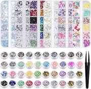 M Ed Color Nail Foil Flakes Nail Paillette Chip Foil Nail Glitter and Ice Mylar Shell Foil Slice 6 Boxes Nail Art Design Deco Ion with T Multicolor