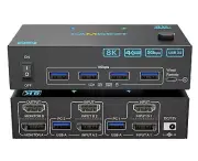 4K@144Hz KVM Switch 2 Monitors 2 Computers 8K@60Hz, Camgeet HDMI and Displayport