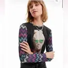 NWT Desigual Digital Arty Metallic Long Sleeve Tee Eat More Art Zig Zag L