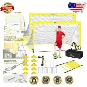 Durable 6x4 FT Portable Soccer Goals with Ball, Cones & Agility Ladder for Kids