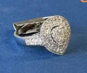14k White Gold Pear Tear Drop Shape Diamonds Engagement Bridal Ring Double Halo