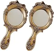 2PCS Vintage Handheld Mirror with Elegant Design Portable Makeup Tool for Vanity Travel Classic Retro Style Lightweight Sturdy Construction for Home Office Use