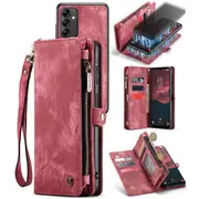 CaseMe For Samsung Galaxy A34 5G Zipper & Detachable Retro Leather Pouch Wallet Flip Purse Bag Detachable Phone Case Cover (Red)
