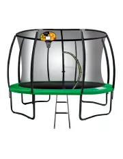 Kahuna 14ft Round Trampoline Spring Safety Net Pad Cover Mat Free Ladder Basketball Set Green