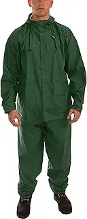 STORM-CHAMP S66218.LG 2 Piece PVC/Nylon Zipper Front Plain Pants with Attached Hood, Large, Green