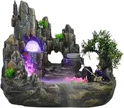 Desktop Fountain Waterfall Decor, Tabletop Fountain Rockery Ornamen with LED Lights & Atomizer, Atomizing Desktop Humidifier for Home Office and Bedroom Study Room(Medium)