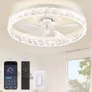 HINNIXY 20" Smart Indoor Fresh White Crystal Flush Mount Color Changing LED Fan