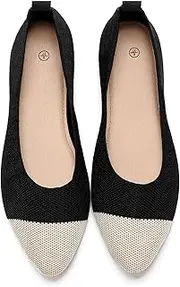 [Shupua] Women's Flats Shoes Pointed Toe Flats Comfortable Slip on Shoes Flat Dress Shoes Black Ballet Flats for Women, Beige Black, 9