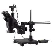 AmScope 7X-45X Trinocular Boom Stereo Zoom Microscope+5MP Camera +LED Ring Light
