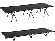 Folding Camp Cot Portable Lightweight Camping Bed Outdoor Heavy Duty High and Low Aluminum Alloy Sleeping Loungers with Carry Bag-Black