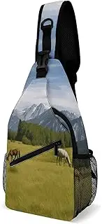 [RTSEBVN] Sling Backpack Fashion Chest Bag Creative Mountain Pasture Grazing Horses Printing Crossbody Backpacks for Men Women, style, 38x20cm, Full Printed Chest Bag