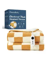 [Dreamaker] Checkered Plush Electric Heated Throw Blanket in Chai/Cream